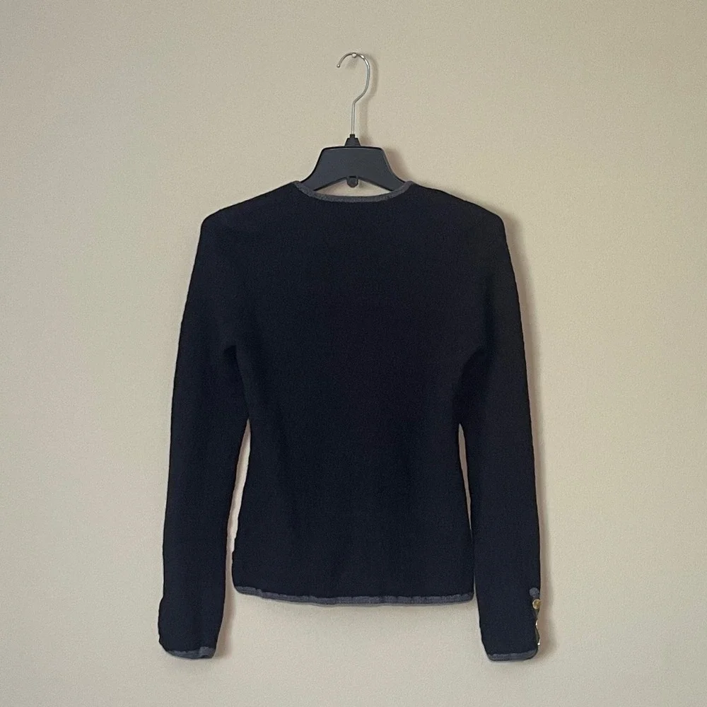 TRINA TURK Black Knit 100%‎ Wool Cardigan Blazer Gold Button Pockets Size S